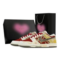 Nike Dunk Wish Sparkle, Heart Box Leather Low top Skateboard Shoes Men's Yellow Red IQ1118-220(Team773--) 41