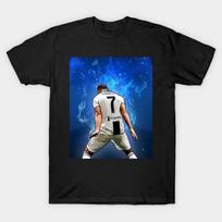 Men Black Print T-shirt Cr7 Juve No-Cut Transfer Paper Print Cotton Tshirt S juoda
