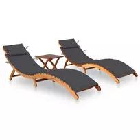 Sofa Saulės gultai su staliuku ir čiužinukais, 2vnt., akacija