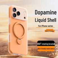 iPhone 17 Pro Max Liquid Silicone Case with Magnetic Stand, Ice-Feel, Anti-Fall, Compatible with iPhone 16/15 13 žvaigždėta oranžinė spalva