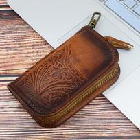 Layered Tree Ointment Leather Embossing Creative Car Intelligent Remote Control Key Bag Driver's License Card Slot Vegetable Tanned Leather šviesiai ruda spalva