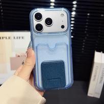 iPhone 17 Card Holder Stand Case - Glitter TPU, Anti-fall, Multifunctional, for 16 Pro 15 Pro mėlyna