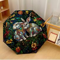 Rabbits Among Flowers (3) Printed umbrella windproof folding umbrella portable sun and rain umbrella suitable for gifting