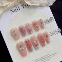 Handmade Wearable Nail Art New Coco Rabbit Lovely Strawberry Cat Eye Medium Short Nail Decals XS sidabras