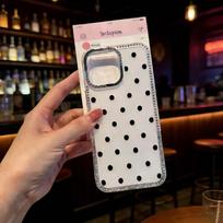 Black Dotted Screen iPhone 16/15/14/13/11 Pro Max Case with Inlaid Diamonds 14