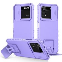 Atsparus smūgiams dėklas, skirtas Xiaomi POCO X4 Pro X5 5G M3 M4Pro Push Pull Camera Protection Live Stand telefono dangtelis, skirtas POCO X3 NFC for POCO M3 violetinė