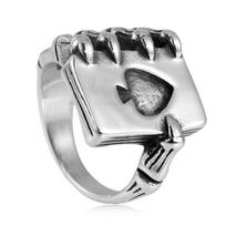 Playing Cards Men's Titanium Steel Ring Spade Ace Personality Hip-Hop Retro Ring 7 sidabras