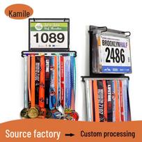 Wall-Mounted Metal Running Medal Holder & Bib Storage Rack juoda