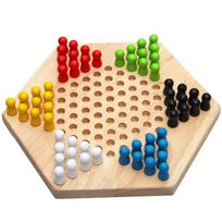 Šešiakampė medinė kinų šaškių lenta suaugusiems ir vaikams - Edukacinis žaislas mokiniams ir vaikų darželiui. 6-piece Set beige