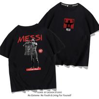 Vintage Black Lionel Messi Iconic Celebration Pose Double-Sided Football Legend Graphic Print Casual Cotton Short-Sleeve T-Shirt 4XL
