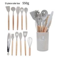 In Stock: 14-Piece Silicone Kitchen Utensil Set with Wooden Handles - Non-Stick Spatulas & Tools