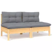 Dvivietė sodo sofa su pilkomis pagalvėlėmis, pušies masyvas