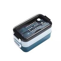 Food Grade Multi Layer Lunch Box Plastic Bento Box Office Car Portable Microwave Safe Double Layer Lunch Container with Cutlery Set one size mėlyna