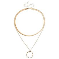 Vintage Multilayer Choker Women Simple Crescent Charms Snake Chain Pendant Necklace Birthday Jewelry Gift auksas