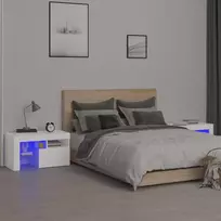 Naktinės spintelės su LED, 2vnt., baltos, 70x36,5x40cm