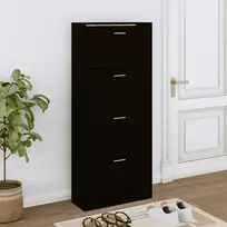 Spintelė batams, juodos spalvos, 63x24x147cm, apdirbta mediena