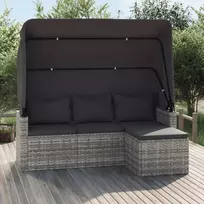 Trivietė sodo sofa su stogeliu ir pakoja, pilka, poliratanas
