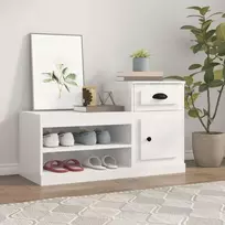 Spintelė batams, balta, 100x42x60cm, apdirbta mediena, blizgi