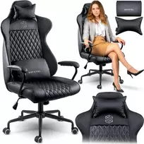 Fotelis Ergonomiška biuro kėdė, reguliuojamo aukščio, su juosmens ir galvos atrama, patogi stalo kėdė, juoda vadovo kėdė