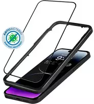 Crong Anti-Bacterial 3D Armor Glass – 9H grūdintas stiklas visam iPhone 14 Pro Max + montavimo rėmelio ekranui