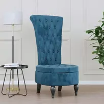 Fotelis Kėdė su aukštu atlošu, mėlynos spalvos, aksomas, su sagutėmis