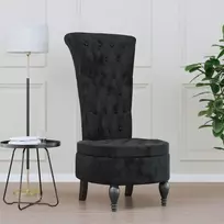 Fotelis Kėdė su aukštu atlošu, juodos spalvos, aksomas, su sagutėmis