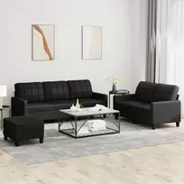 Sofa Sofos komplektas su pagalvėlėmis, 3 dalių, juodas, dirbtinė oda