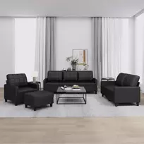 Sofa Sofos komplektas su pagalvėlėmis, 4 dalių, juodas, dirbtinė oda