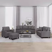 Sofa Sofos komplektas su pagalvėmis, 4 dalių, pilkas, dirbtinė oda