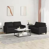 Sofa Sofos komplektas su pagalvėlėmis, 2 dalių, juodas, dirbtinė oda