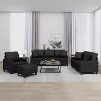 Sofa Sofos komplektas su pagalvėmis, 4 dalių, juodas, dirbtinė oda