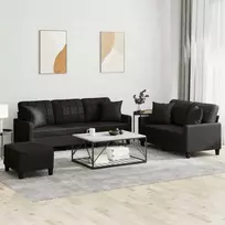 Sofa Sofos komplektas su pagalvėmis, 3 dalių, juodas, dirbtinė oda