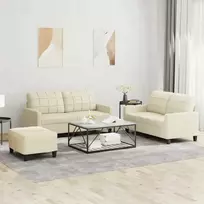 Sofa Sofos komplektas su pagalvėmis, 3 dalių, kreminis, dirbtinė oda