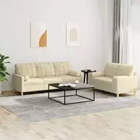 Sofa Sofos komplektas su pagalvėmis, 2 dalių, kreminis, audinys
