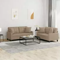 Sofa Sofos komplektas su pagalvėmis, 2 dalių, kapučino, dirbtinė oda