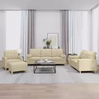 Sofa Sofos komplektas su pagalvėmis, 4 dalių, kreminis, audinys