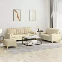 Sofa Sofos komplektas su pagalvėmis, 3 dalių, kreminis, audinys