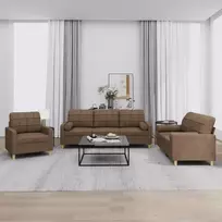 Sofa Sofos komplektas su pagalvėmis, 3 dalių, rudas, audinys