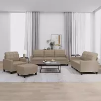 Sofa Sofos komplektas su pagalvėmis, 4 dalių, kapučino, dirbtinė oda