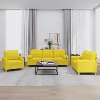 Sofa Sofos komplektas su pagalvėmis, 3 dalių, geltonas, audinys
