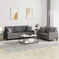 Sofa Sofos komplektas su pagalvėmis, 2 dalių, pilkas, dirbtinė oda