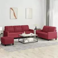 Sofa Sofos komplektas su pagalvėlėmis, 3 dalių, vyno, dirbtinė oda