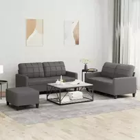 Sofa Sofos komplektas su pagalvėlėmis, 3 dalių, pilkas, dirbtinė oda