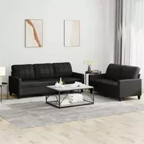 Sofa Sofos komplektas su pagalvėlėmis, 2 dalių, juodas, dirbtinė oda