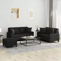 Sofa Sofos komplektas su pagalvėmis, 3 dalių, juodas, dirbtinė oda