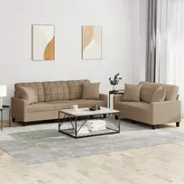 Sofa Sofos komplektas su pagalvėmis, 2 dalių, kapučino, dirbtinė oda