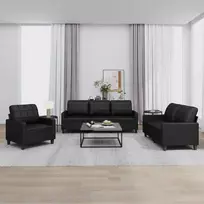 Sofa Sofos komplektas su pagalvėlėmis, 3 dalių, juodas, dirbtinė oda