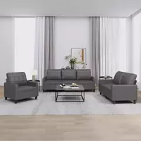 Sofa Sofos komplektas su pagalvėlėmis, 3 dalių, pilkas, dirbtinė oda