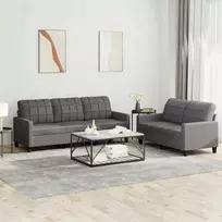 Sofa Sofos komplektas su pagalvėlėmis, 2 dalių, pilkas, dirbtinė oda