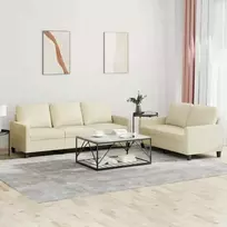 Sofa Sofos komplektas su pagalvėmis, 2 dalių, kreminis, dirbtinė oda